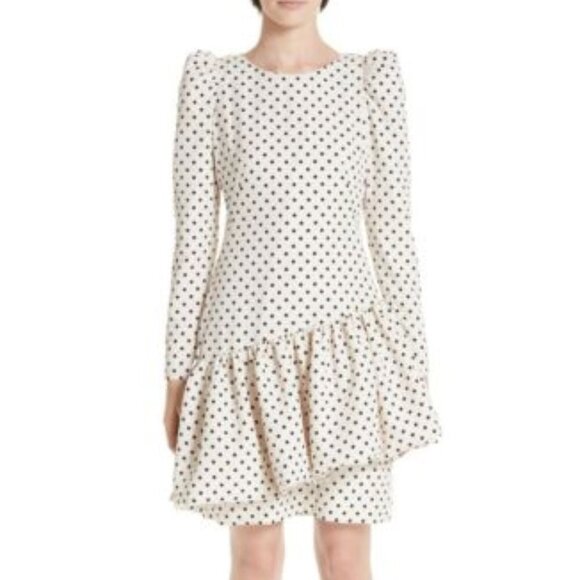 NWT Rejina Pyo Vera Polka Dot White Black Ruffle Searsucker Dress Size 10 US